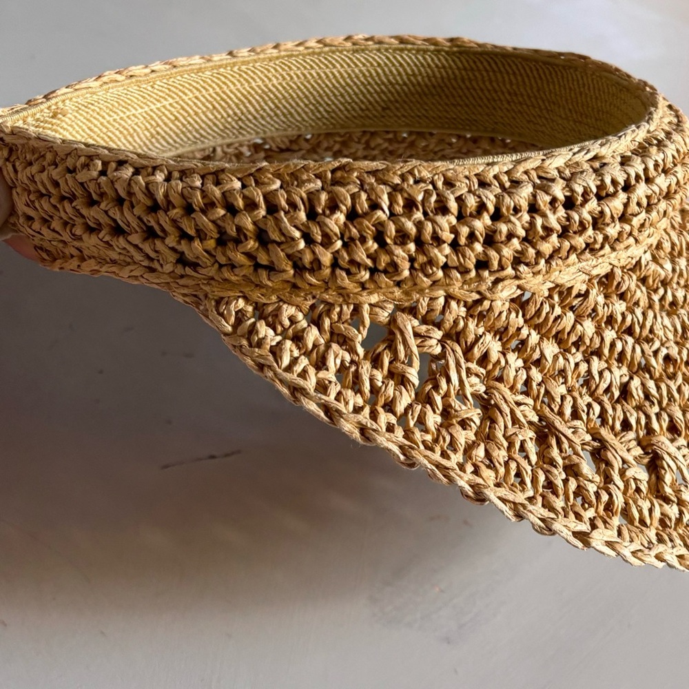 Braided Rattan Straw Sun Visor Elastic Back Trendy Tennis Prep Hat - Picture 2 of 9